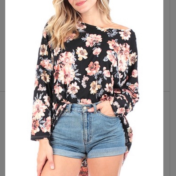 Tops - 5/$25 BLACK FLORAL ASYMMETRICAL SOFT TUNIC